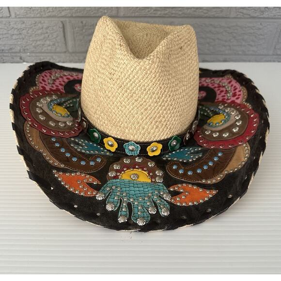 Bullhead Gypsy Queen Platinum Collection Leather Straw Hat Western Brim 3 3/4 Sm main image 14